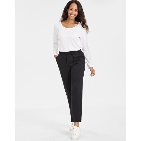 Style & Co. Women's Mid Rise Drawstring-Waist Fleece Pant Deep Black Size S - Picture 1 of 4